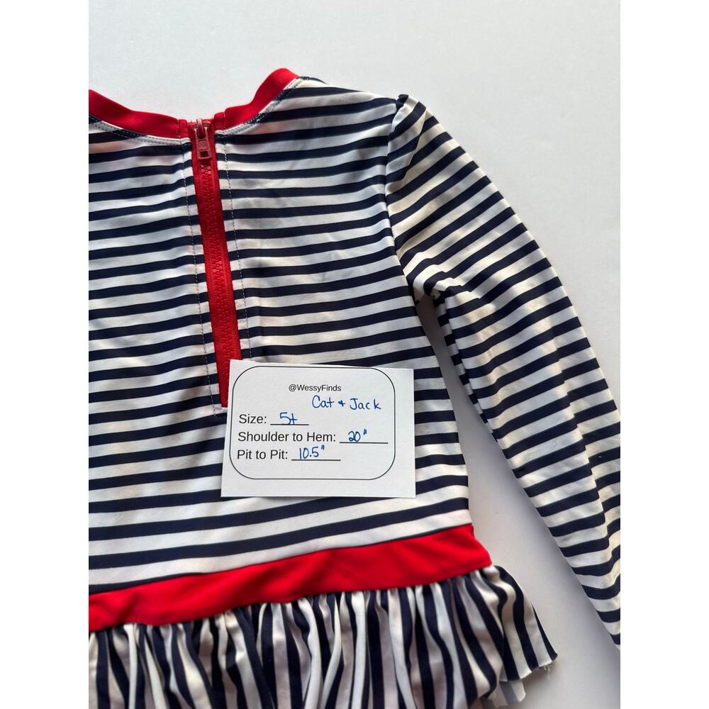 Nautical red black white striped bathing suit 5T snap crotch - Picture 10 of 10